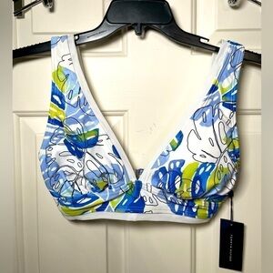 Tommy Hilfiger Printed Bikini Top Womens SP Swimsuit White Hook Back